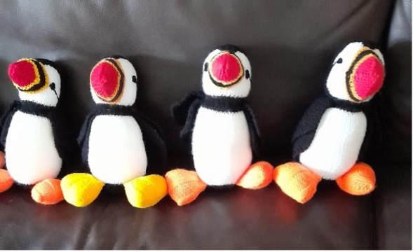 knitted puffins